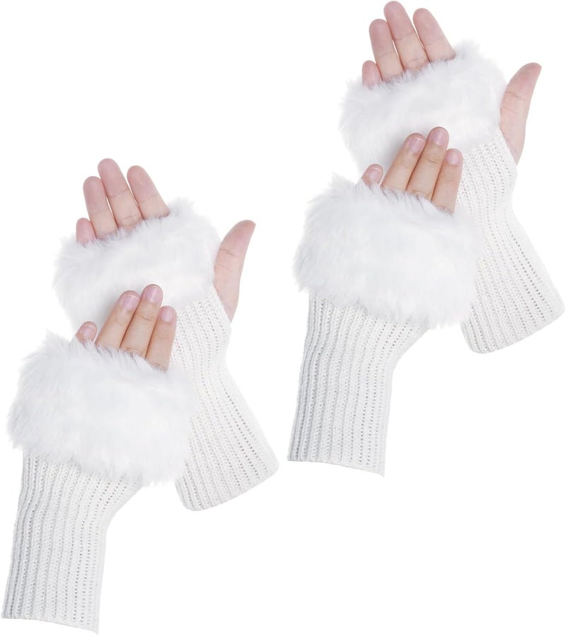 cnomg Winter Faux Fur Fingerless Gloves Faux Fur Half Finger Warmers Fingerless Gloves for Women Girls Working Writing - Image 1